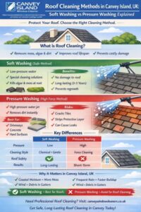 Roof Cleaning Methods in Canvey Island, UK Soft Washing vs Pressure Washing Explained