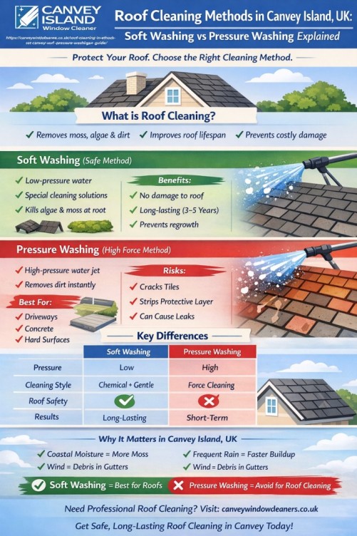 Roof Cleaning Methods in Canvey Island, UK Soft Washing vs Pressure Washing Explained